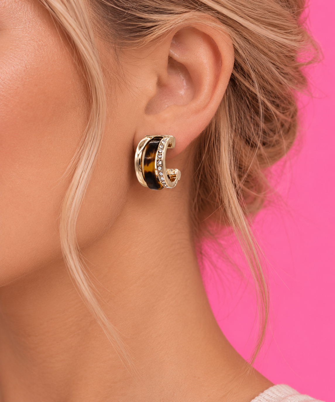 Layered Pavé Crystal Acrylic Hoop Earrings