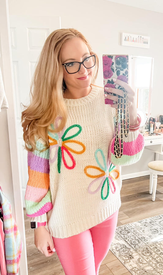 Multi Sparkle 3DFlower Sweater