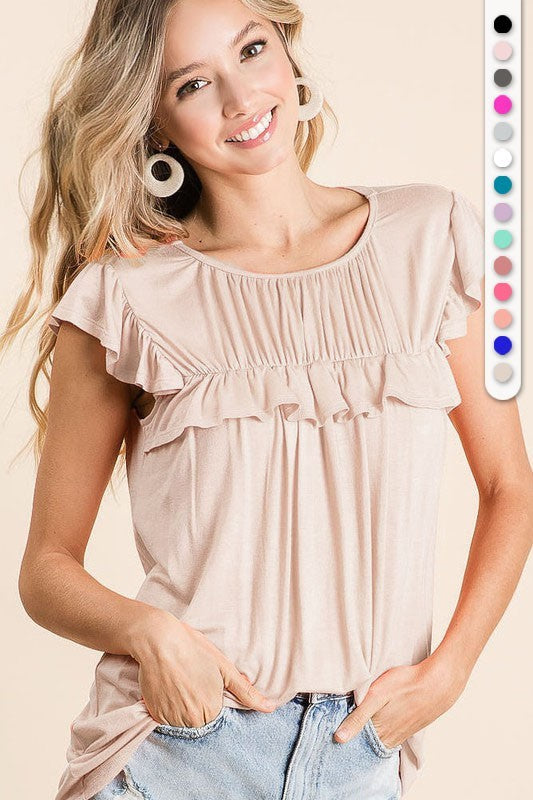 Oatmeal Ruffle Top