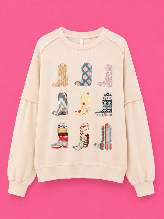 Vintage Boot Sweatshirt- Ivory