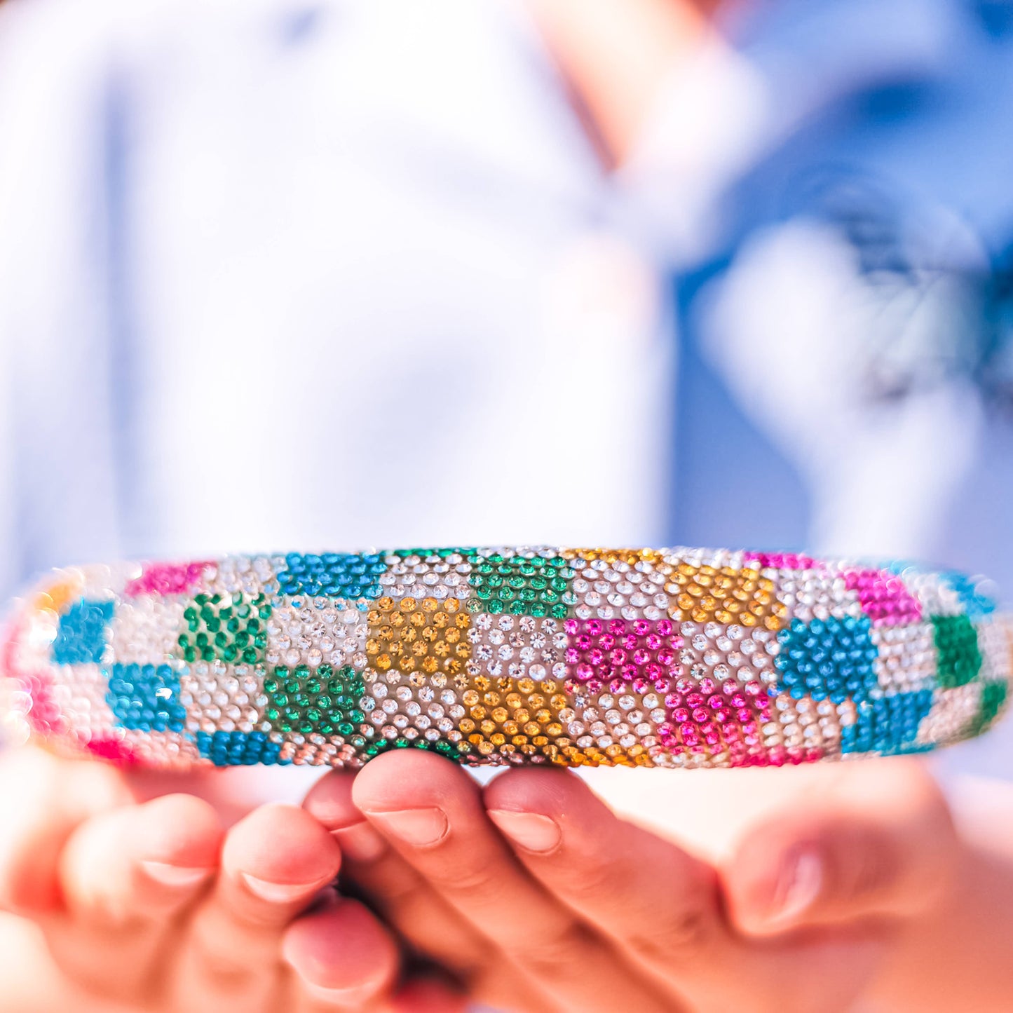 Kids Rhinestone Headband - Padded Checkerboard Hair Band