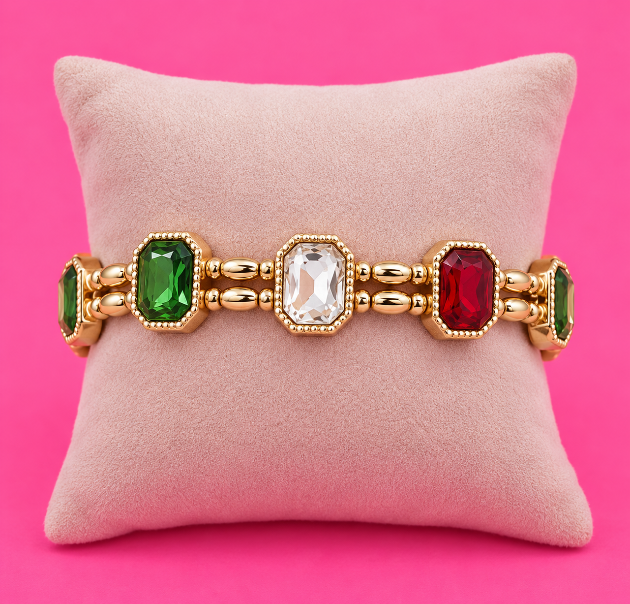 Emerald-Cut Crystal Stretch Bracelet