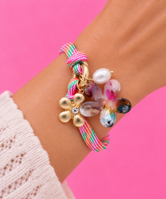 Flower Charm Knotted Cord Bracelet