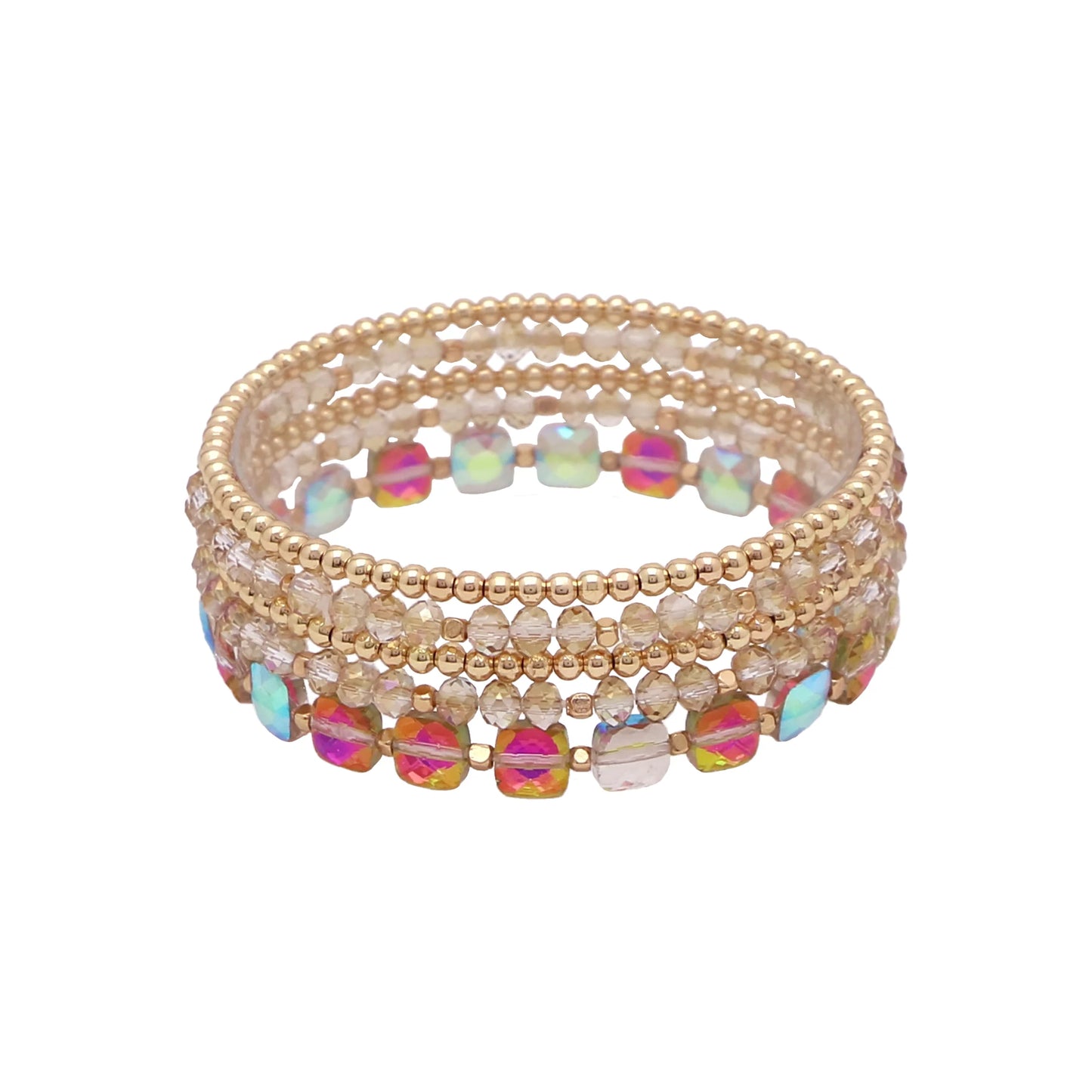 Crystal Gold Stretch Iridescent Bracelet Set