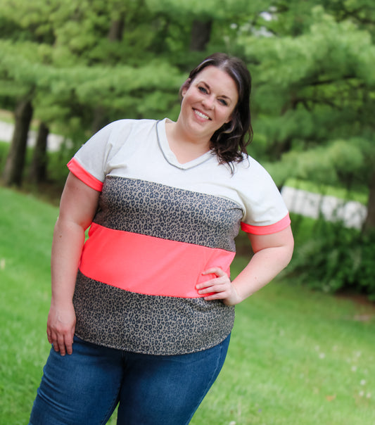Plus Size Color Block Peach Blouse