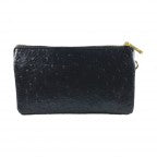 Black Ostrich 5 Compartment Crossbody Wristlet