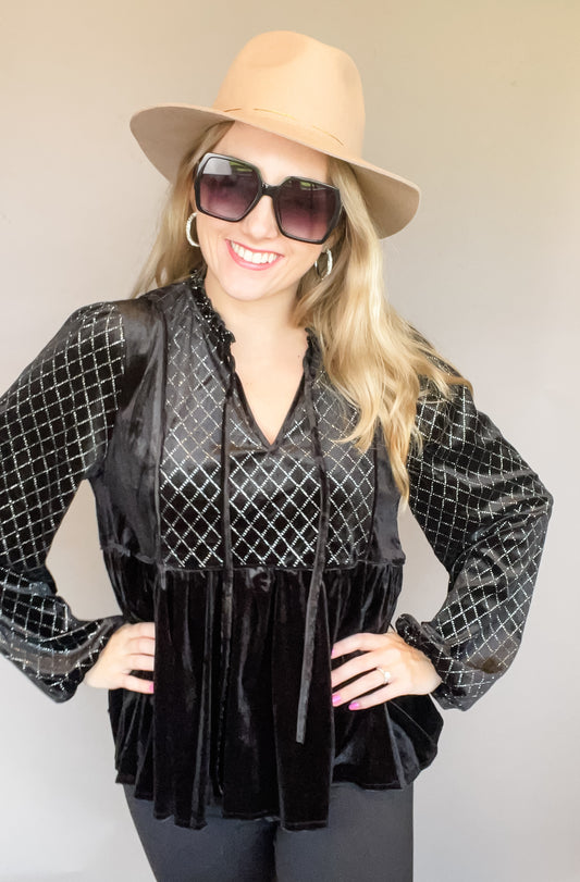 Center of Attention Velvet Blouse