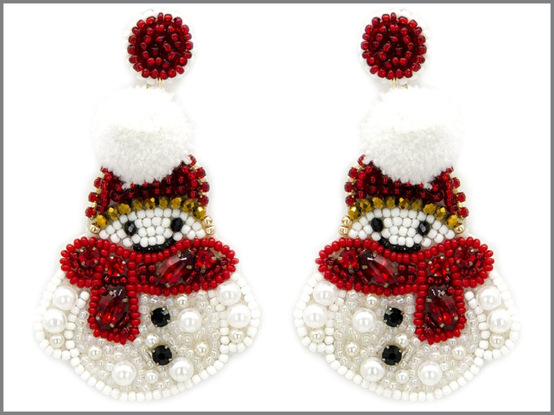 Christmas Snowman Seed Bead Earrings