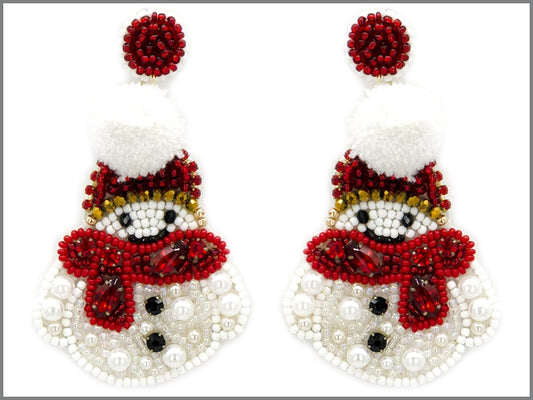 Christmas Snowman Seed Bead Earrings