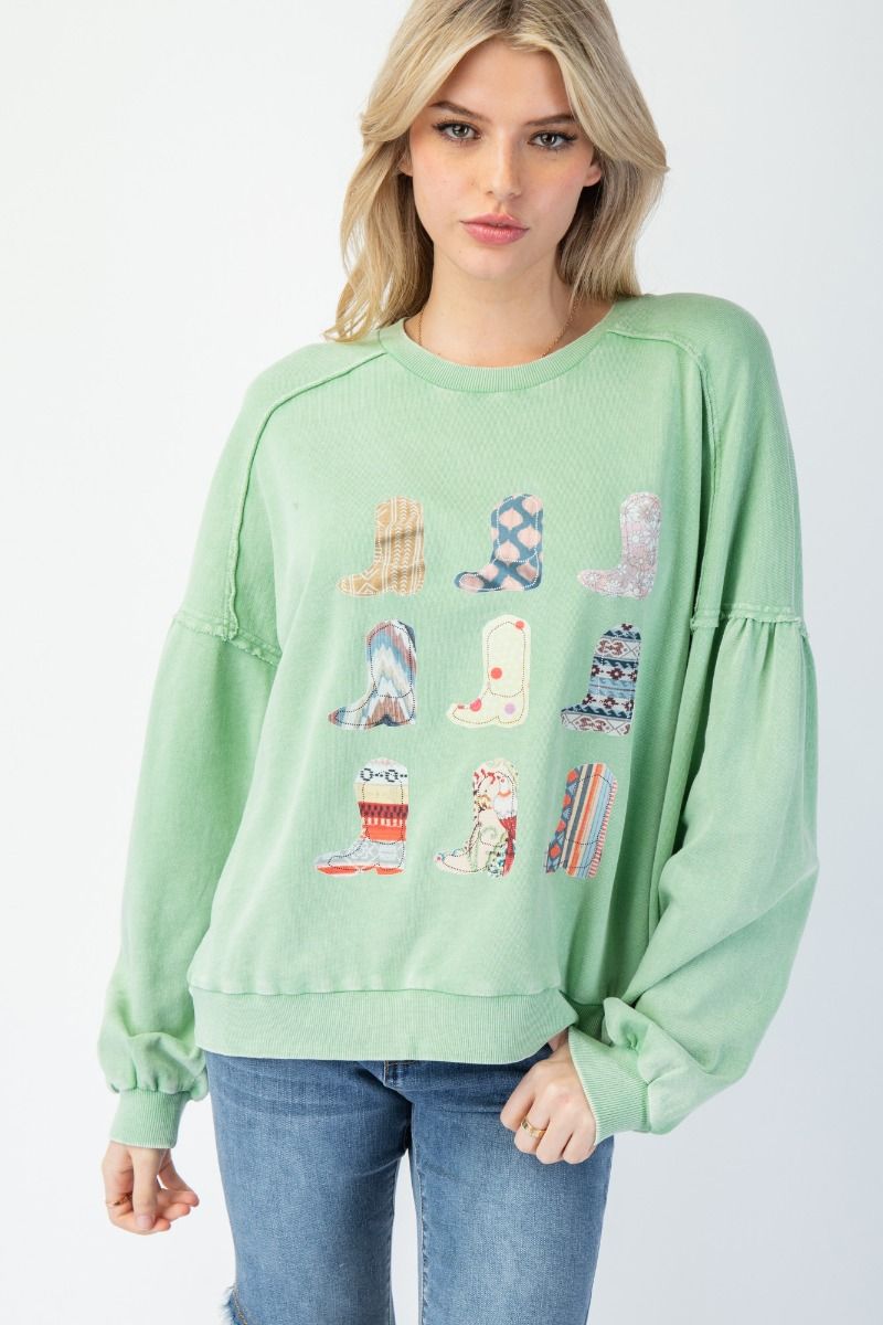 Vintage Boot Sweatshirt- Mint