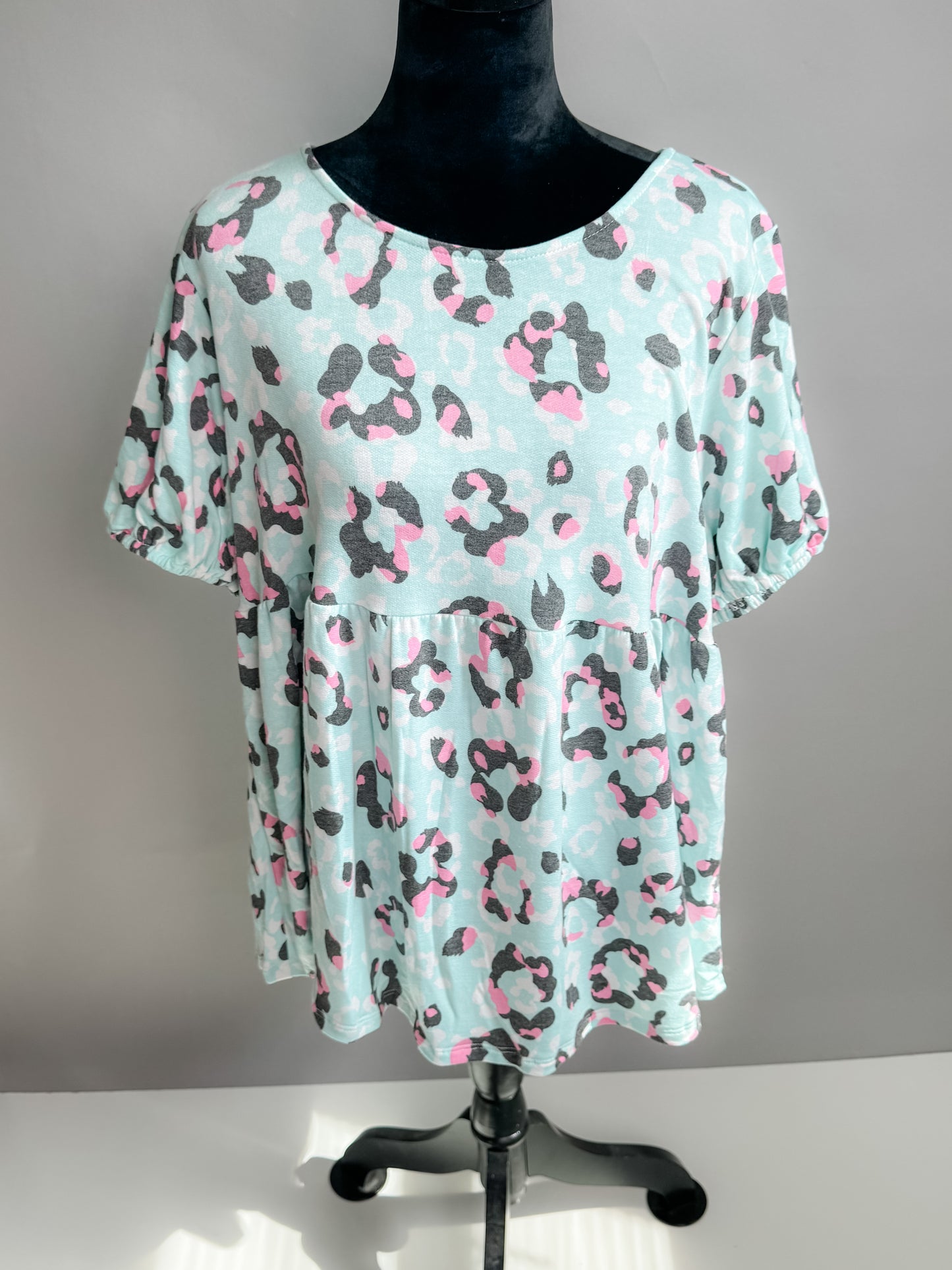 Plus Size Leopard Babydoll Blouse