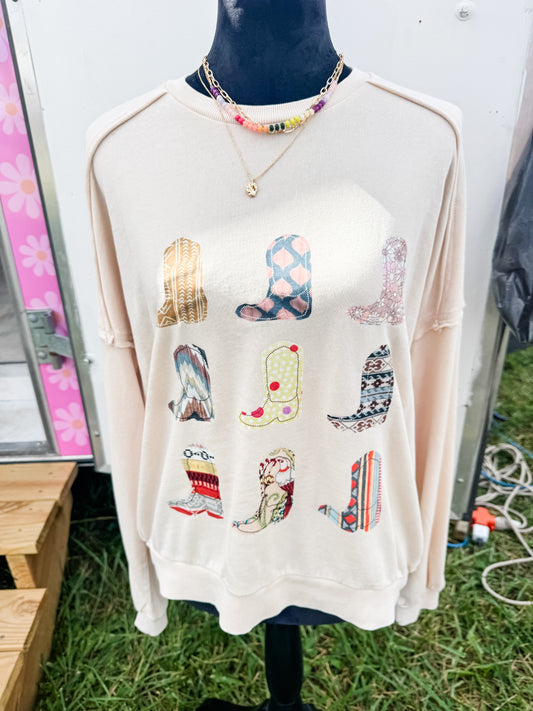 Vintage Boot Sweatshirt- Ivory