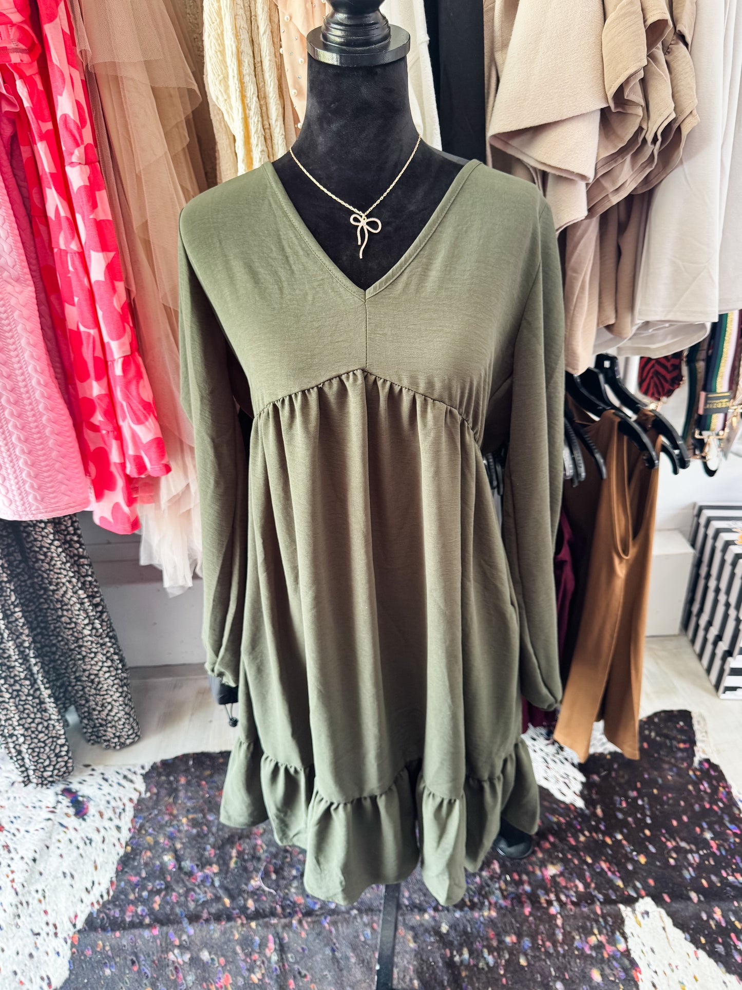 Olive Babydoll Dress