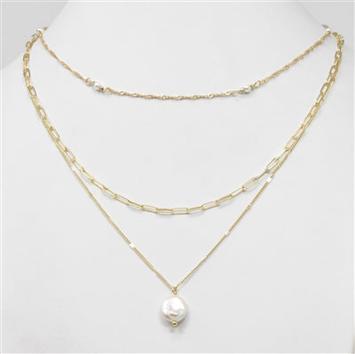 3 Layer Gold Pearl Necklace