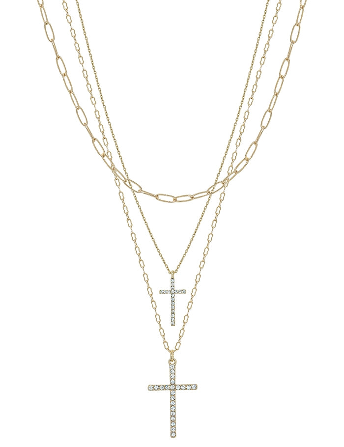 Triple Layer Cross Necklace - Gold
