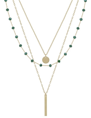 Gold & Green Triple Layer Necklace