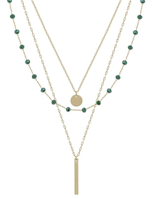 Gold & Green Triple Layer Necklace
