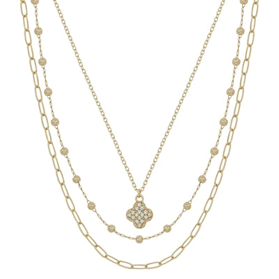Triple Layer Clover Necklace - Gold