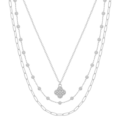 Triple Layer Clover Necklace - Silver