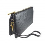 Black Ostrich 5 Compartment Crossbody Wristlet