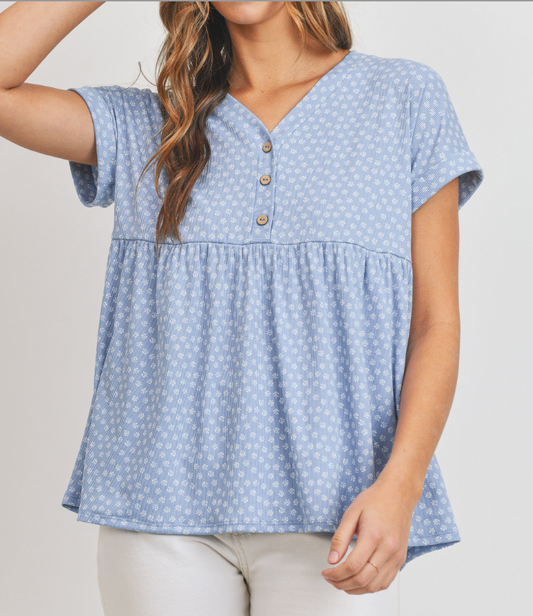 Sky Blue Rib Knit Top