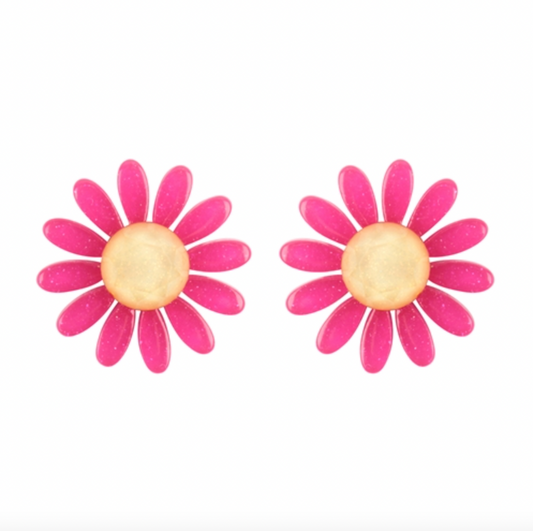 Hot Pink Daisy Earrings