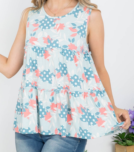 Dotted and Blue Babydoll Tank