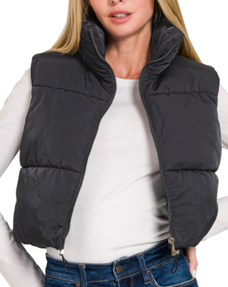 Puffer Crop Vest - Black