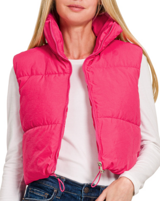 Puffer Crop Vest - Hot Pink