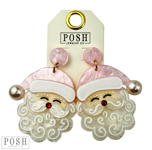 Acrylic Pink Santa Earring