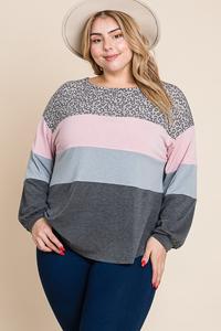 Plus Size Pink Color Block Top