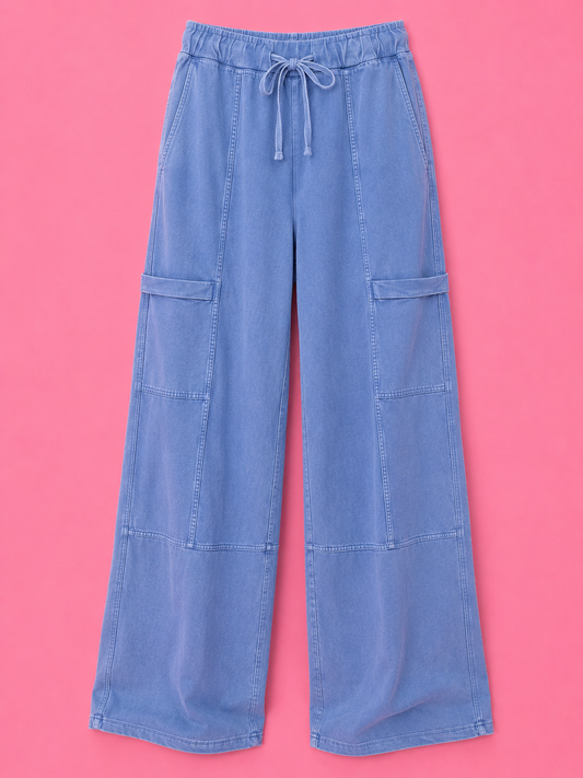 Mineral Washed Cargo Pants - Blue