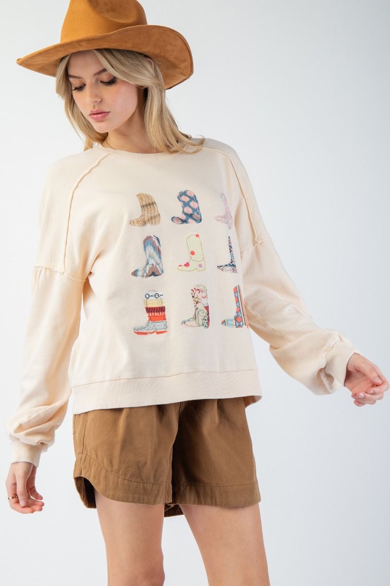 Vintage Boot Sweatshirt- Ivory
