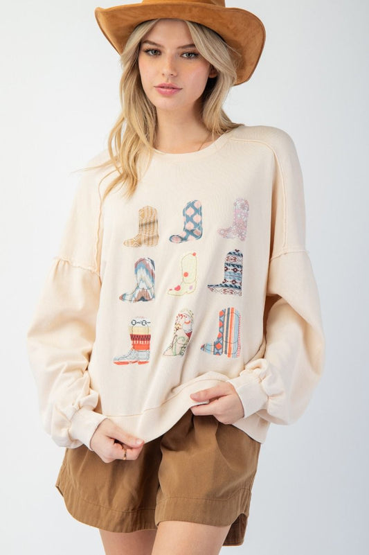Vintage Boot Sweatshirt- Ivory
