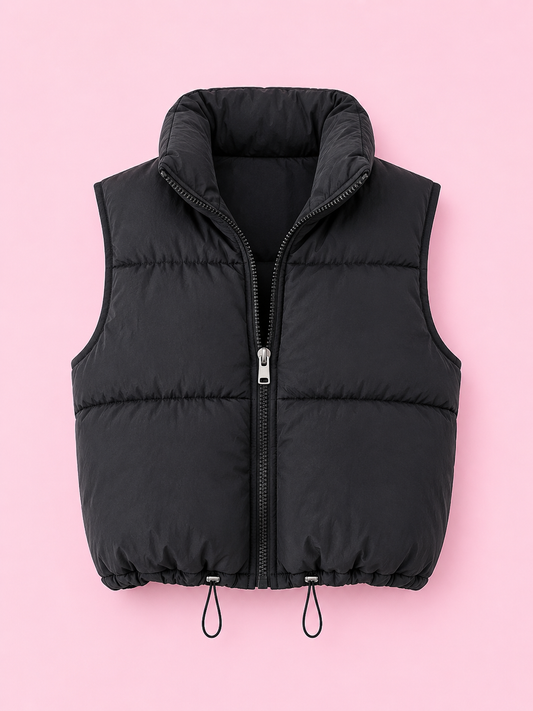 Puffer Crop Vest - Black