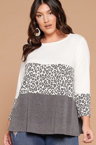 Plus Size Color Block Cheetah Top