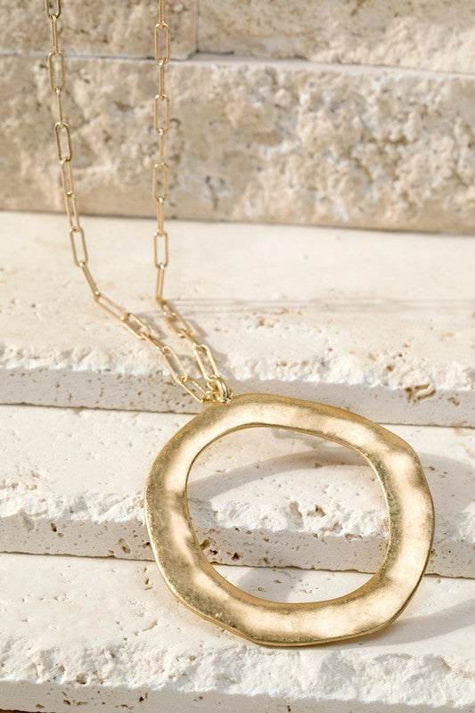 Hammered Metal Open Circle Necklace