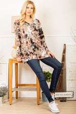 Floral Taupe Long Sleeve Blouse