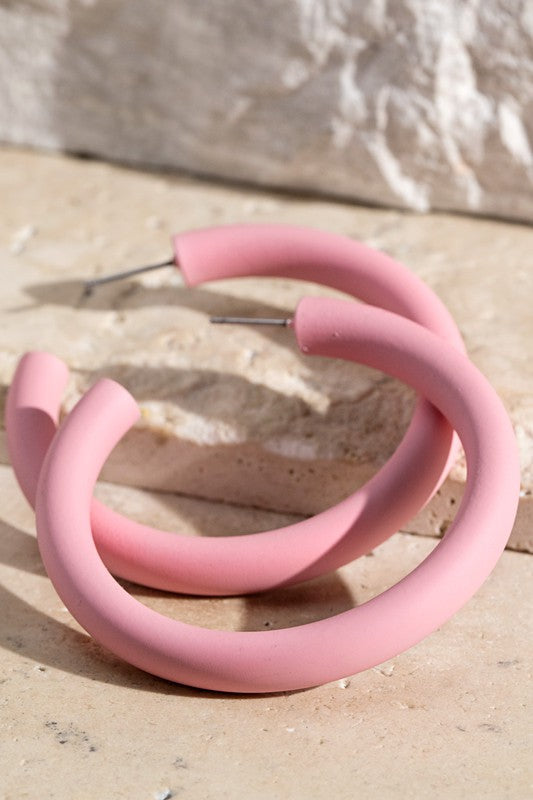 Dust Pink Tube Hoop Earrings