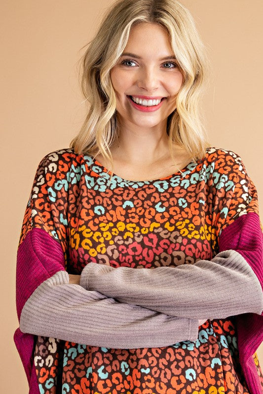 Magenta Cheetah Poncho Sweater