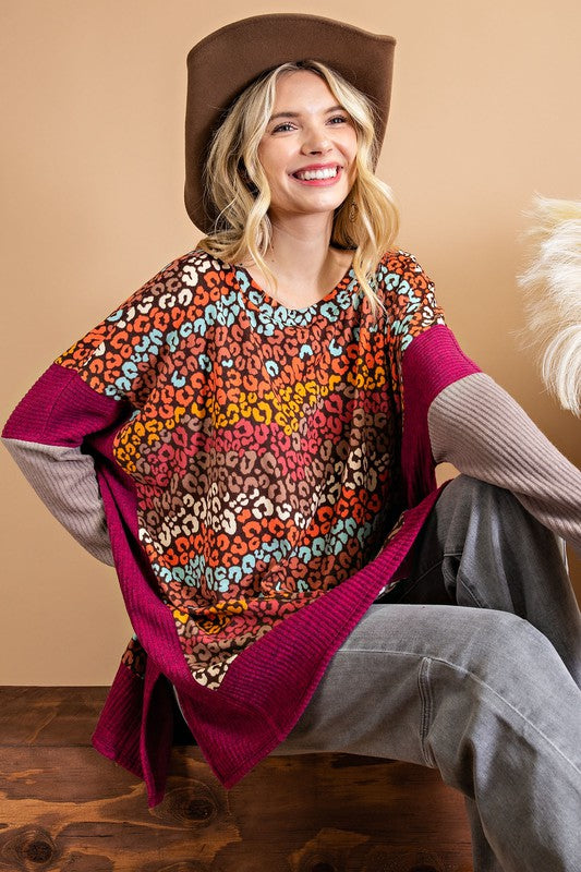 Magenta Cheetah Poncho Sweater