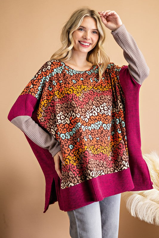 Magenta Cheetah Poncho Sweater
