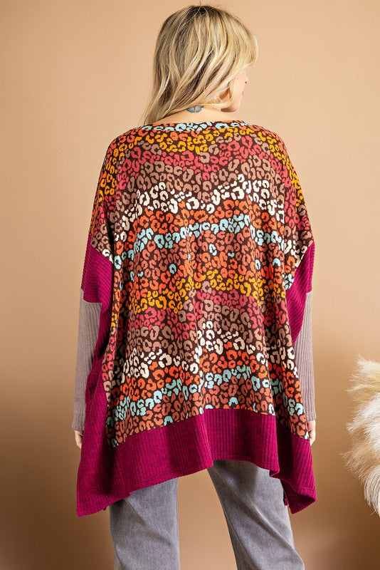 Magenta Cheetah Poncho Sweater