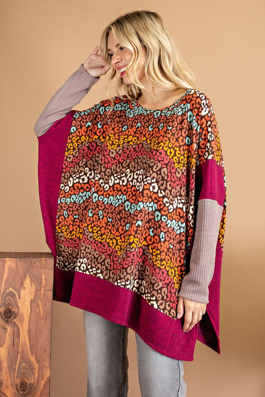 Magenta Cheetah Poncho Sweater