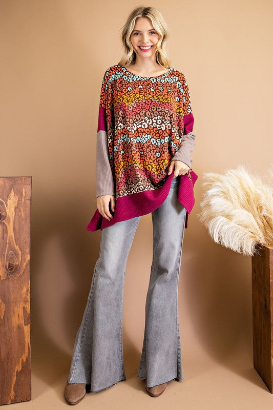 Magenta Cheetah Poncho Sweater