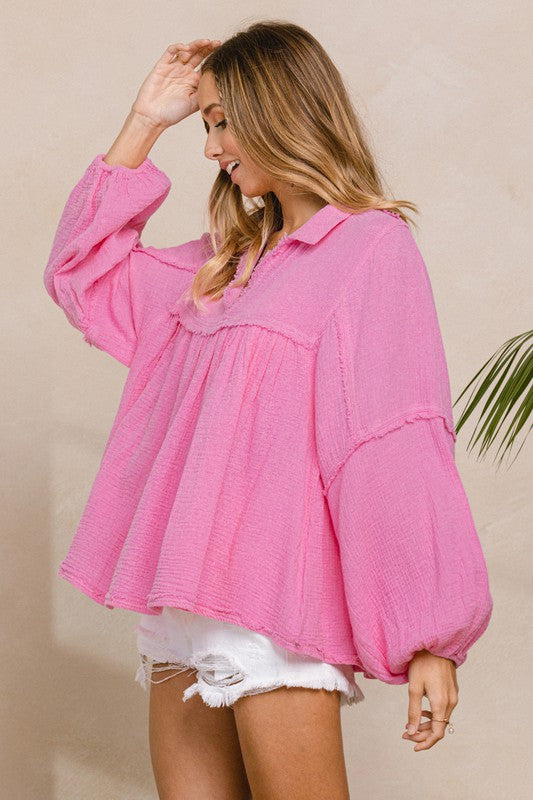 Pink Gauze Babydoll Blouse