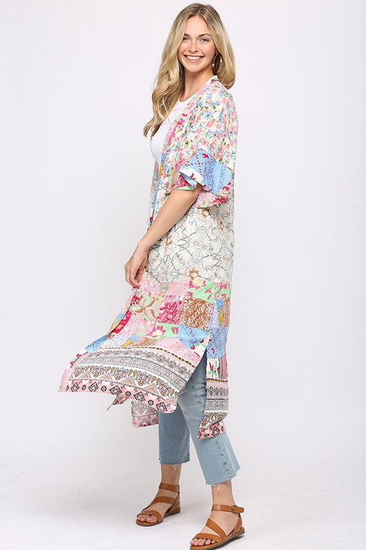 Spring 23 Mixed Prints Bell Sleeve Kimono