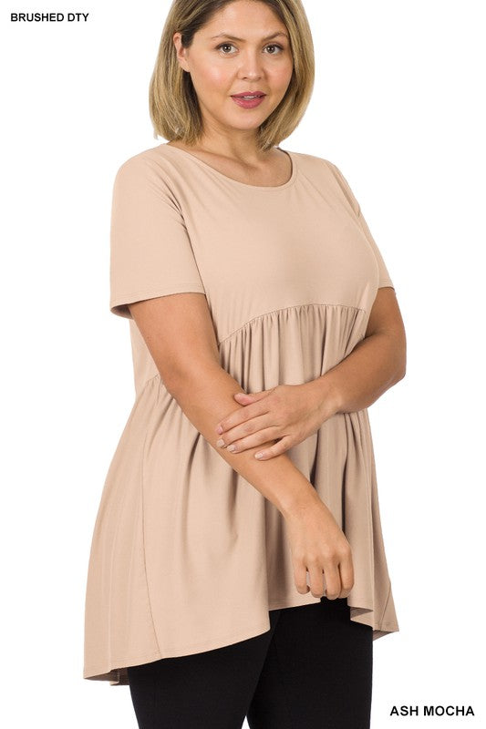 Plus Size Super Soft Babydoll Blouse - Mocha