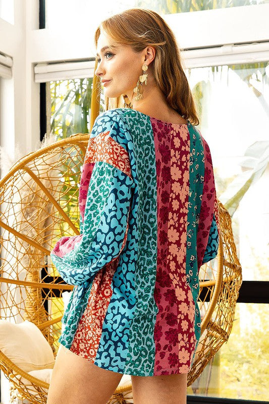 Multi Floral Printed V-Neck Top