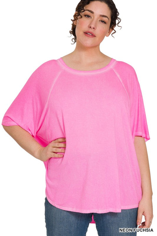 Plus Size Washed Dolman Sleeve Top